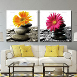 2 Panel Stone Daisy Flower Painting Modern Wall Art Canvas Printed Painting Decorative Picture Bedroom