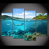 4 Piece Canvas Art Painting Tropical Diving HD Printed Wall Art Home Decor Poster Wall Pictures Living Room