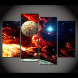 Canvas Painting 4 Panels Art Space Planets Stars Poster Home Decor Wall Pictures Living Room
