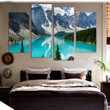 4 Piece Canvas Painting Snow Mountain River HD Printed Art Prints Wall Home Decor Poster Pictures Living Room