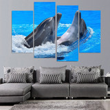 4 Panel Canvas Art Painting Dolphins Paly Spray HD Printed Wall Art Poster Home Decor Living Room