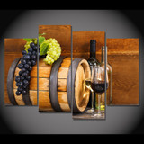 4 Piece Canvas Painting Grape Glasses Wine Barrels HD Posters And Prints Painting