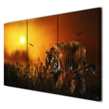 3 Panels Canvas Art Tiger Hunting Land Sunset Home Decor Wall Art Painting Canvas Prints Pictures Living Room Poster