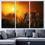 3 Panels Canvas Art Tiger Hunting Land Sunset Home Decor Wall Art Painting Canvas Prints Pictures Living Room Poster