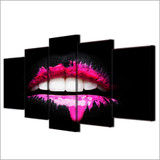 HD 5 Pieces Canvas Paintings Printed Pink Lips Girl Style Wall Art Modular Living Room Bedroom