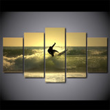 HD 5 Pieces Canvas Paintings Printed Sunset Surf Waves Wall Art Modular Living Room Bedroom