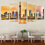 HD 5 Piece Canvas Printed Modern City Shanghai Wall Art Painting Room