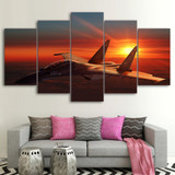 5 Piece Canvas Art HD Print Home Decor Aircraft Setting Sun Paintings Living Room Wall Poster Picture