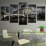 HD 5 Piece Canvas Printed Castle Lake Painting Canvas Print Room Decor Wall Art Poster