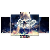 5 Pieces Canvas Prints Painting Angel Girl Play The Violin Starlight Comic