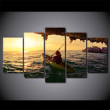 5 Piece Canvas Art HD Print Kayak Girl Sailing Sunset Painting Living Room Wall