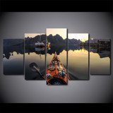 5 Piece Canvas Art HD Print Calm Lake Kayak Boat Parked Canoeing Painting Living Room Wall