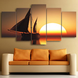 5 Piece Canvas Art HD Print Home Decor Sun Sea Ship Paintings For Living Room Wall Poster Picture