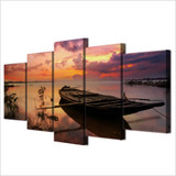 5 Piece Canvas Art Sunset Boat Silence Lake Canvas Painting Wall Decor Poster And Picture Living Room