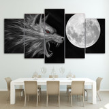 5 Panel Canvas Art Print HD Roaring Wolf In Moon Modern Modular Wall Art