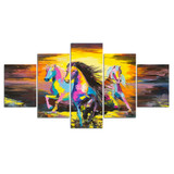 5 Pieces The Galloping Horses Colorful Painting Wall Art Picture Home Decoration Canvas Print