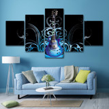 Posters Wall Painting Art Home Decor Modern Beautiful Blue Guitar 5 Panel HD Print Painting Modular Pictures
