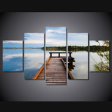 HD Printed 5 Piece Canvas Art Picture Living Room Decoration Lake Forest Wooden Bridge Wall