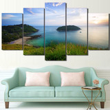 HD Printed 5 Piece Canvas Art Green Island Landscape Painting Wall Pictures Modular Painting