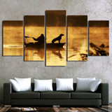 HD Printed 5 Piece Canvas Art Sunset Boat Painting Cruise Ship Wall Pictures Living Room