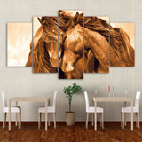 Printed 5 Panel Two Horses Couple Animal Farm Painting Wall Art Pictures Posters