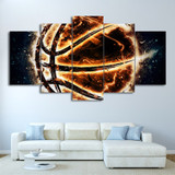 HD Printed 5 Piece Canvas Art Fire Basketball Painting Modular Wall Pictures Living Room Decor