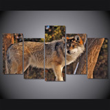 HD Printed 5 Piece Canvas Art Wolf In Forest Painting Wall Pictures Living Room