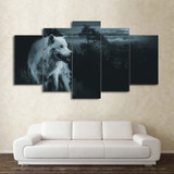 HD Printed 5 Piece Canvas Art Night Wolf In Forest Painting Wall Pictures For Living Room Modern