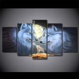 HD Printed 5 Piece Canvas Art Abstract White Wolf Couple Painting Moon Wall Pictures Living Room
