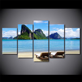 HD Printed 5 Piece Canvas Art Blue Sky Tropical Sea Coast Painting Wall Pictures Living Room