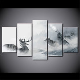 HD Printed 5 Piece Canvas Art White Howling Wolf Group Deer Painting Wall Pictures Living Room Decor