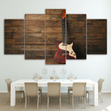 HD Printed 5 Piece Canvas Art Music Instrument Wooden Guitar Painting Wall Pictures Living Room Print