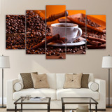5 Panel Canvas Art Print Wall Art Coffee Beans Drink Paintings Living Room Vintage Wall Poster