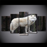 HD Printed 5 Piece Canvas Art White Forest Wolf Staring Painting Wall Pictures Living Room