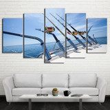 HD Printed 5 Piece Canvas Art Fishing Rod At Sea Sailing Painting Wall Pictures Living Room Modern