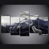 5 Pieces Snow Mountain Plateau Wolf Paintings Animal Canvas Wall Art Living Room Pictures Posters Print