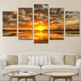 5 Piece Canvas Art Sunrise Morning Sun HD Print Wall Pictures Living Room Painting Art