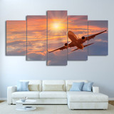 HD Printed 5 Pieces Canvas Art Painting Sunset Airplane Poster Sunset Cloud Wall Pictures Room