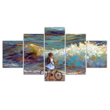 Modern Wall Art Pictures Posters 5 Panel Girl And Sea Oil Paint Living Room HD Printed Painting Frame