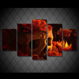 HD 5 Piece Canvas Art Printed Red Roses Skull Painting Canvas Print Room Decor Print Poster Picture