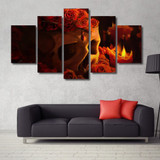 HD 5 Piece Canvas Art Printed Red Roses Skull Painting Canvas Print Room Decor Print Poster Picture