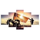 HD Printed 5 Piece Canvas Art Soldier Raise US Flag Army Sunset Painting Wall Pictures for Living Room Canvas Posters