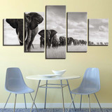 HD Wall Art Canvas Pictures Modern 5 Panel Elephants Landscape Posters Printed Cuadros Paintings