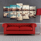 HD 5 Panel City Lake Swan Printed Modern Canvas Painting Wall Art Poster Modular Pictures