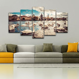 HD 5 Panel City Lake Swan Printed Modern Canvas Painting Wall Art Poster Modular Pictures