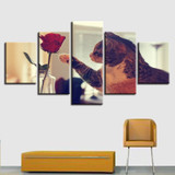 Modern Canvas HD 5 Pieces Animal Cat Roses HD Prints Painting Pictures Wall Art Modular Poster