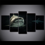 HD Printed Posters Modular 5 Panel Ferocious Cannibal Shark Tableau Wall Art Pictures Canvas Modern Paintings
