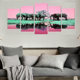 HD Printed Pictures Modern Painting 5 Panel Animal Elephants Wall Art Modular Poster Canvas