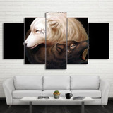 Yin and Yang by JoJoesArt HD Print 5 Piece Canvas Art 2 Wolves Painting-Poster Wall Pictures