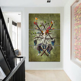 Native American Skull by Sunima-MysteryArt HD Print 3 Piece Canvas Art Antelope Feather Wall Pictures For Living Room